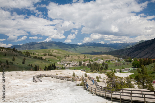 WY, Yellowstone National Park, Mammoth Hot Springs, view of the village from the Travertine Terraces