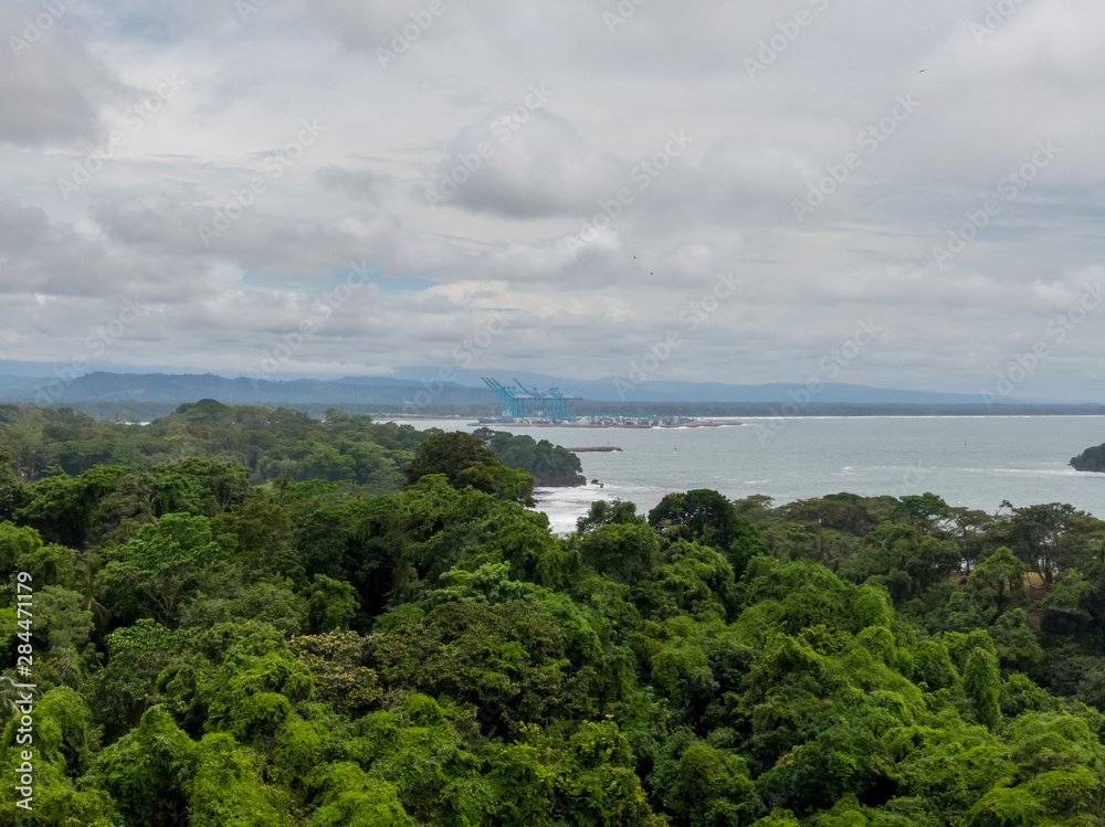 Fototapeta premium Beautiful aerial view of Limon Center and Beach in Costa Rica 