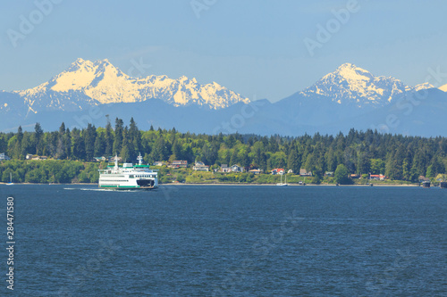 Washington State Ferry, Edmonds to Kingston, Olympic Mountains, Puget Sound, Washington State photo