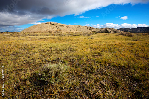Canvas Print Independence Rock Wyoming, a large granite out cropping, was a major stop for westbound emigrants on the Oregon Trail in the 1840s and 50s