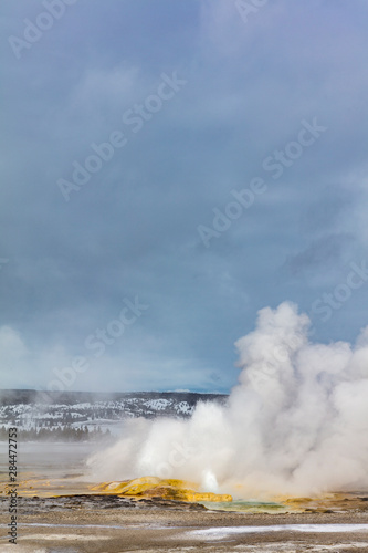 Clepsydra Geyser in winter in Yellowstone National Park, Wyoming, USA