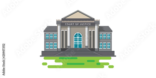 Modern court building, house of justice isolated on white background.