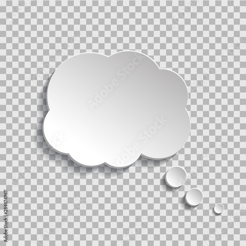 Bubble of think on transparent background. Cloud message for text, comic. Fun speech bubble on isolated background. White cloud of think. vector illustartion