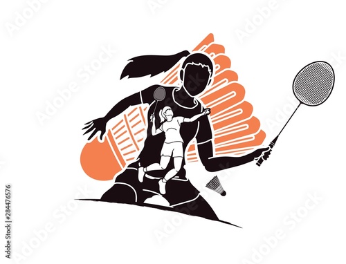Badminton players cartoon sport graphic vector.