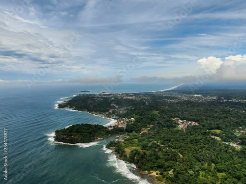 Beautiful aerial view of Limon Center and Beach in Costa Rica 