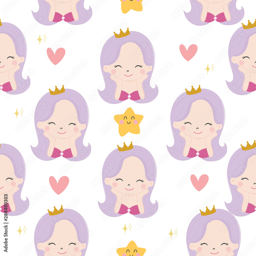 cute princess seamless pattern. background for kid vector.