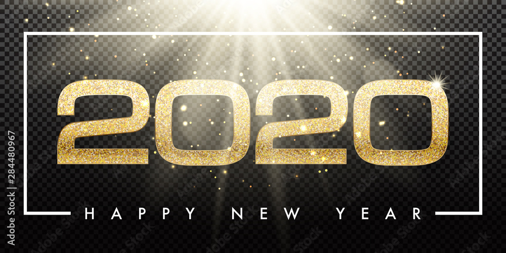 2020 happy new year vector greeting card and poster design with golden ribbon and star. 2020 happy new year vector greeting card and poster design with golden ribbon and star.