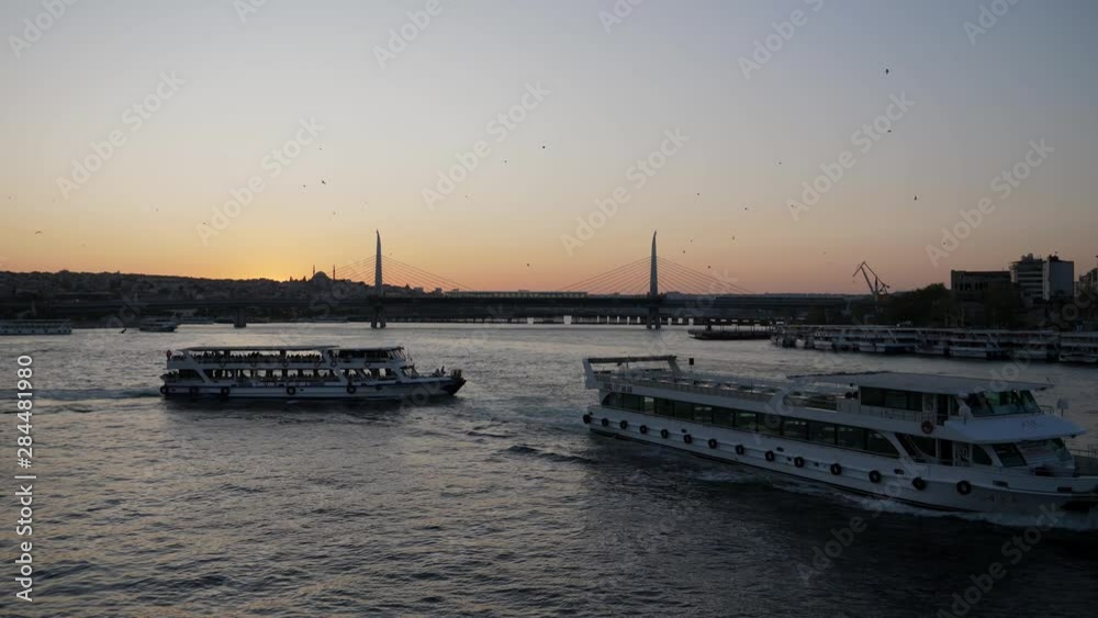 Boats crossing the sea in Istanbul during sunset. Boats crossing the sea in Istanbul during sunset.