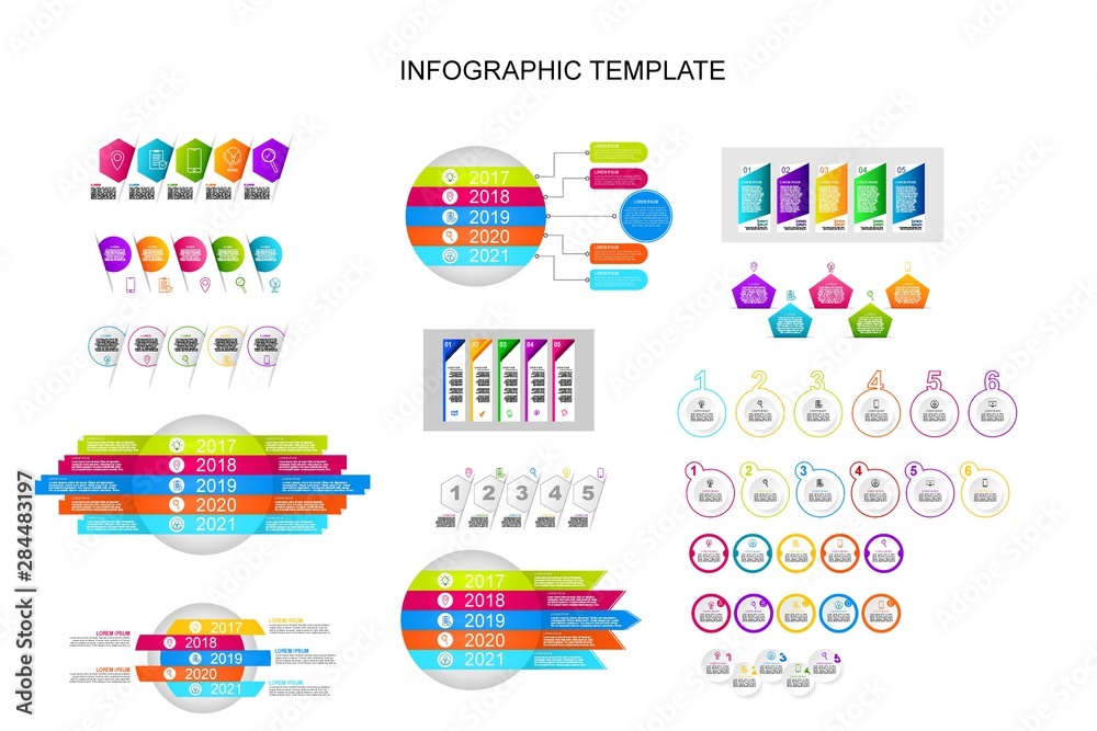 	 Bundle infographic elements data visualization vector design template. Can be used for steps, options, business processes, workflow, diagram, flowchart concept, timeline, marketing, info graphics