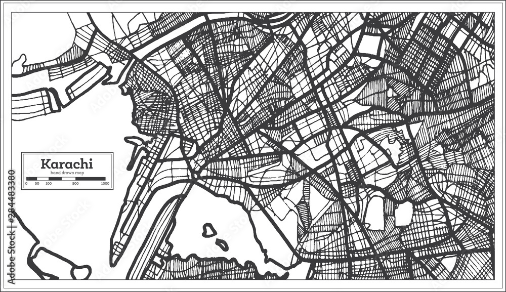 Fototapeta premium Karachi Pakistan City Map in Black and White Color. Vector Illustration.