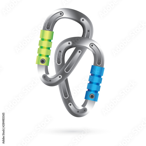 Icon with Two Steel Carabines Isolated on White Background.