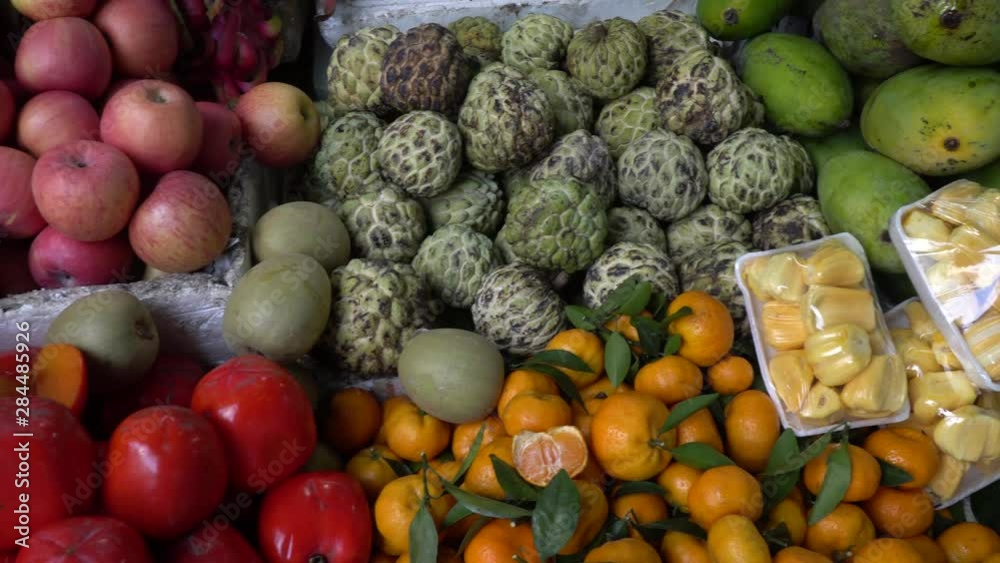 Variety of tropical fruits on the counter. Variety of tropical fruits on the counter.