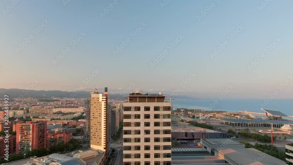 Aerial view of Barcelona city skyline with evening light, Spain Aerial view of Barcelona city skyline with evening light, Spain