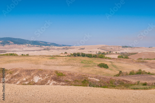 Countryside landscape with barren fields and dry soil