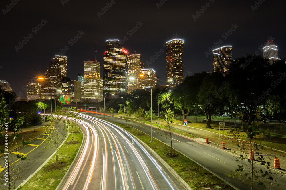 Night landscape of Downtown Houston at night or sunset Night landscape of Downtown Houston at night or sunset