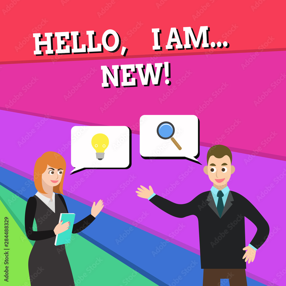 Text sign showing Hello I Am New. Business photo showcasing used greeting or begin telephone conversation Business Partners Colleagues Jointly Seeking Problem Solution Generate Idea Text sign showing Hello I Am New. Business photo showcasing used greeting or begin telephone conversation Business Partners Colleagues Jointly Seeking Problem Solution Generate Idea