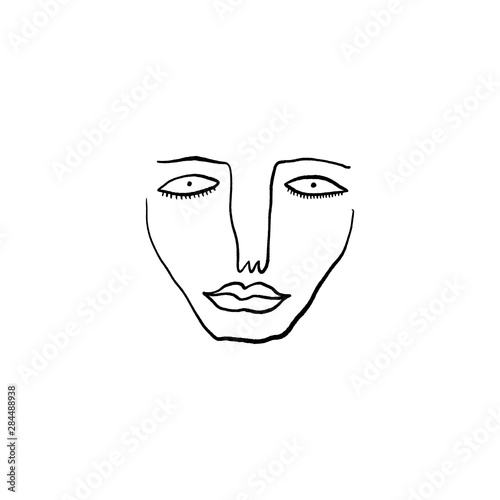 Modern Abstract Face Portrait Linear Ink Brush Line Art Current Contemporary Painting Fashion Vector Illustration Clipart