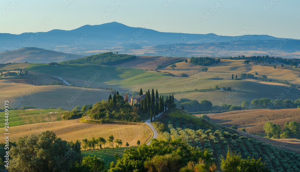 Tuscany summer valley early morning