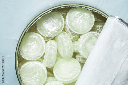 Peppermint candies, round mints closeup