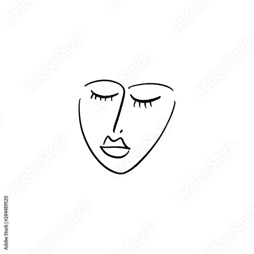 Modern Abstract Face Portrait Linear Ink Brush Line Art Current Contemporary Painting Fashion Vector Illustration Clipart