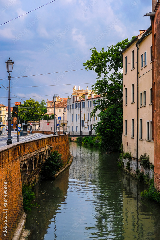 Padova, Italy - July, 27, 2019: Landscape with the image of channel in Padova, Italy