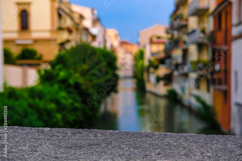 Padova  Italy - July  27  2019  Landscape with the image of channel in Padova  Italy