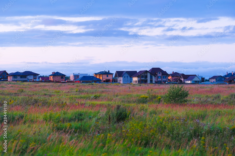 Landscape with the image of country side at sunset