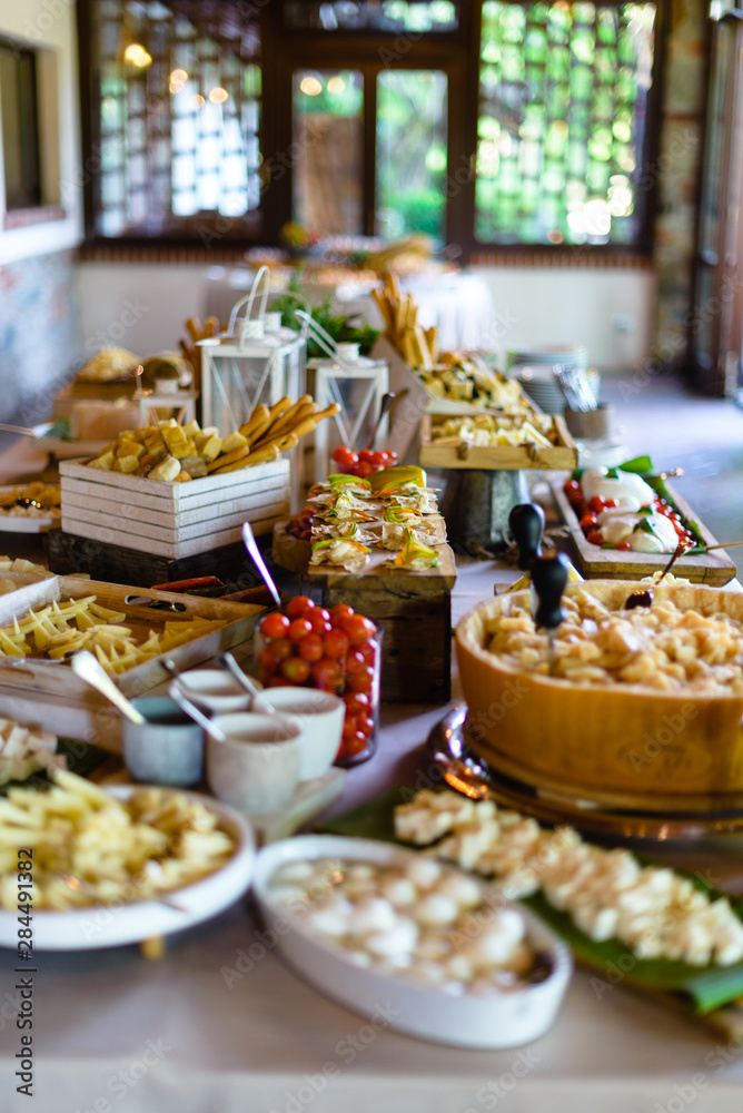appetizer buffet at the wedding party before lunch