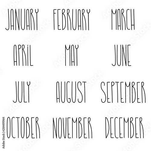 Seasonal calendar typography template text lettering month