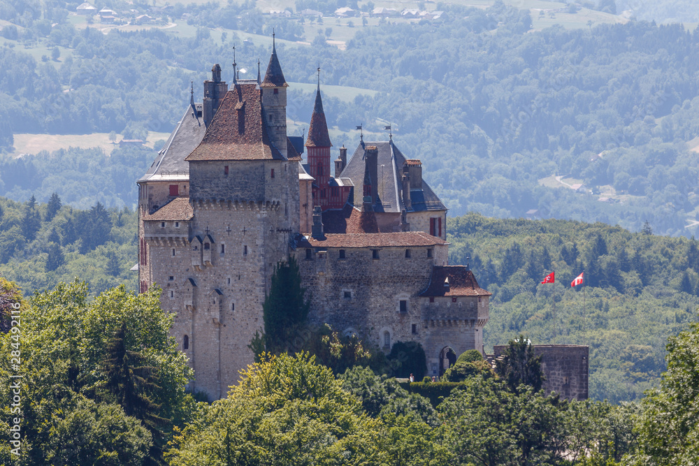 View to Château de Menthon-Saint-Bernard castle close to Annecy, France