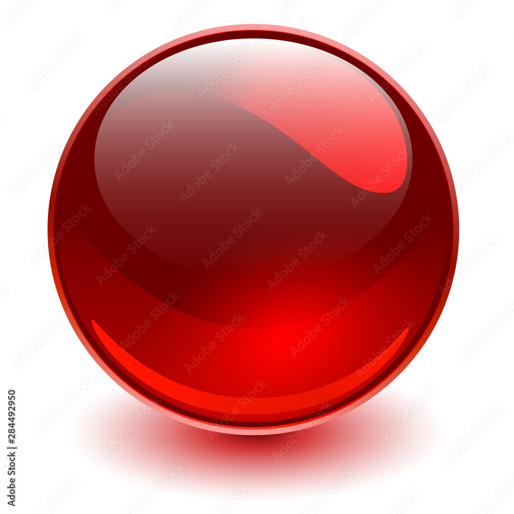 Glass sphere red, 3D shiny ball. - obrazy, fototapety, plakaty 