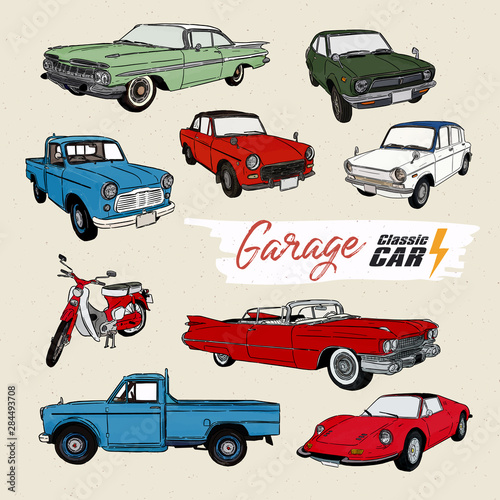 Classic car, hand draw sketch vector.