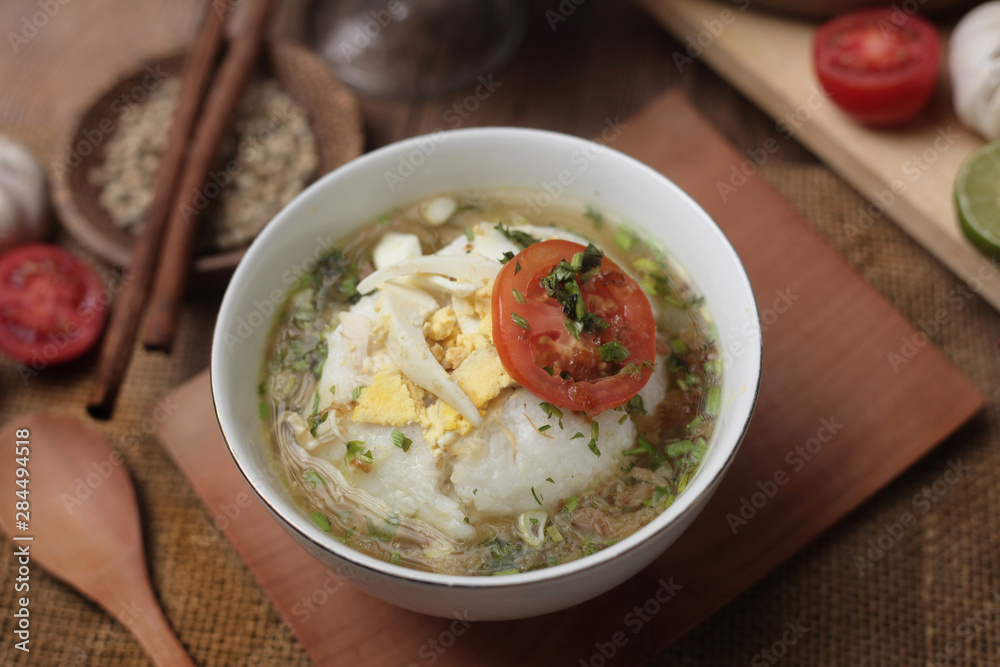 Bubur Ayam or Indonesian Chicken Porridge with Soup Bubur Ayam or Indonesian Chicken Porridge with Soup