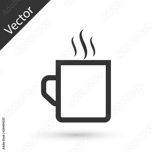 Grey Coffee cup flat icon isolated on white background. Tea cup. Hot drink coffee. Vector Illustration