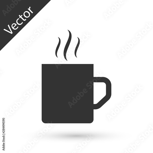 Grey Coffee cup flat icon isolated on white background. Tea cup. Hot drink coffee. Vector Illustration