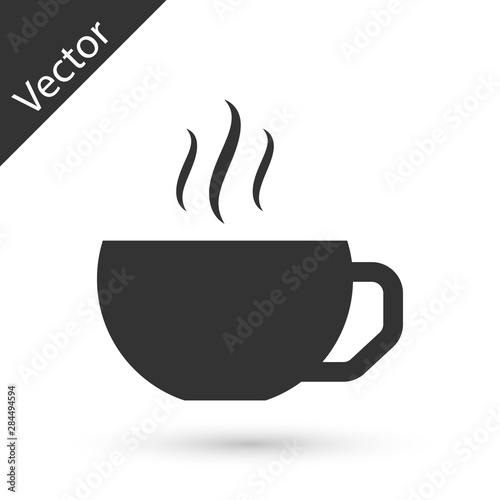 Grey Coffee cup flat icon isolated on white background. Tea cup. Hot drink coffee. Vector Illustration
