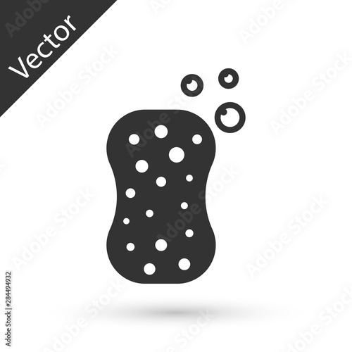 Grey Sponge with bubbles icon isolated on white background. Wisp of bast for washing dishes. Cleaning service logo. Vector Illustration