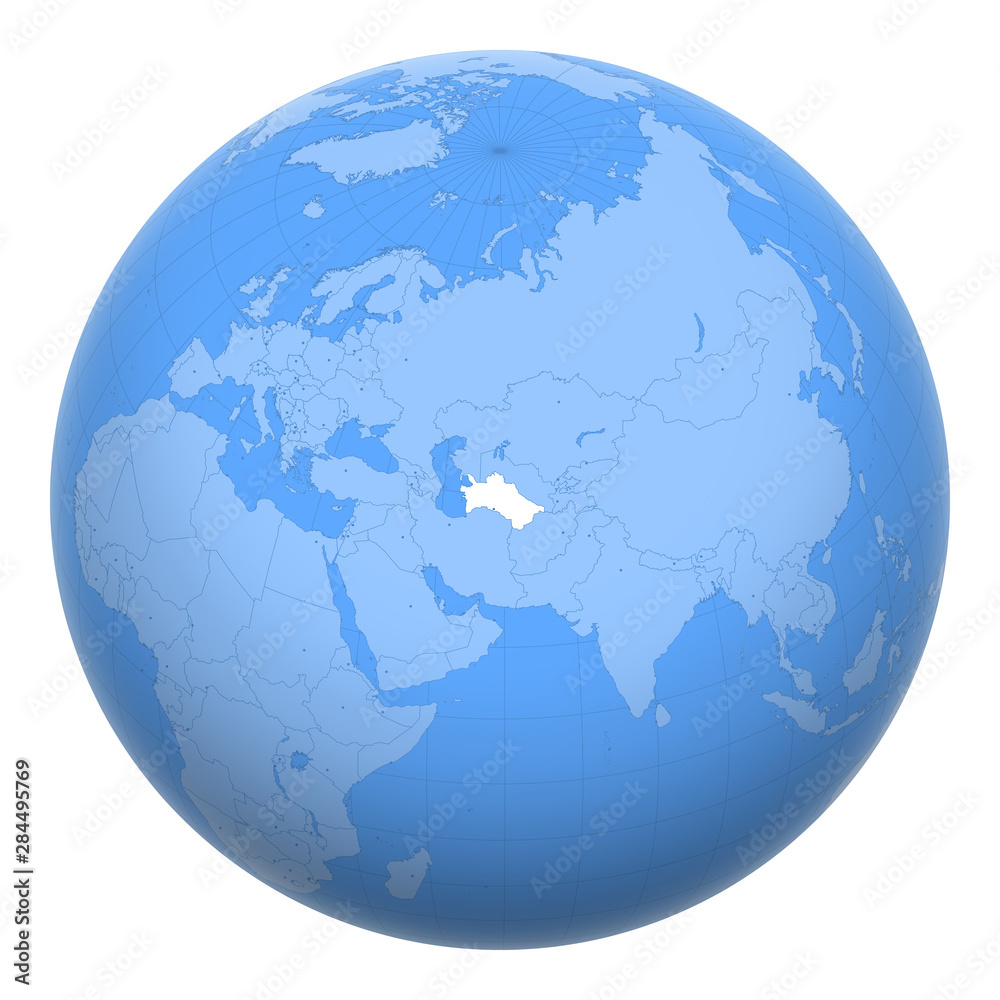 Turkmenistan on the globe. Earth centered at the location of the Republic of Turkmenistan. Map of Turkmenistan. Includes layer with capital cities. Turkmenistan on the globe. Earth centered at the location of the Republic of Turkmenistan. Map of Turkmenistan. Includes layer with capital cities.