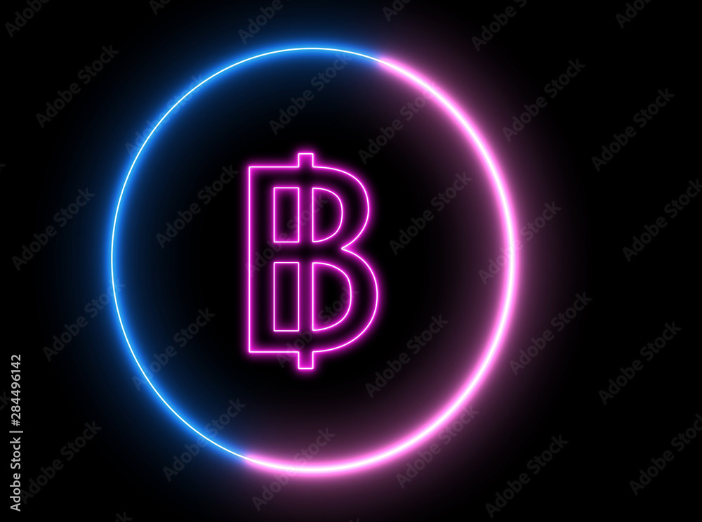 Neon bitcoin symbol, Concept of new money of technology. Glowing led light and swirling round with BTC symbol. Neon bitcoin symbol, Concept of new money of technology. Glowing led light and swirling round with BTC symbol.