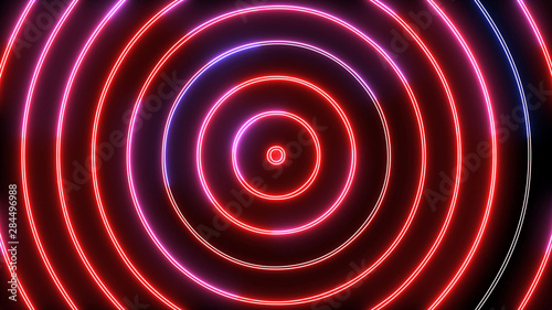 Abstract creative neon swirling rounds. Entwined circular background with glowing neon light. 
