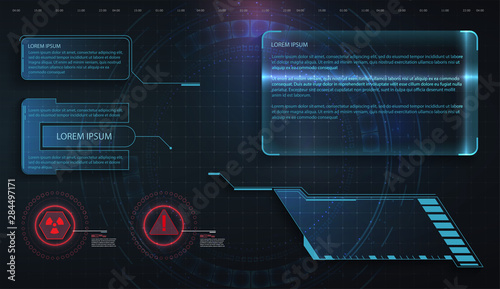 HUD, UI, GUI futuristic frame user interface screen elements set. Set with call outs communication. Abstract control panel layout design. Virtual hi Scifi technology gadget interface for game app