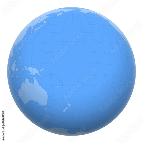 Tuvalu (the Ellice Islands) on the globe. Earth centered at the location of Tuvalu. Map of Tuvalu. Includes layer with capital cities. photo
