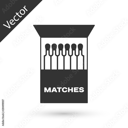 Grey Open matchbox and matches icon isolated on white background. Vector Illustration