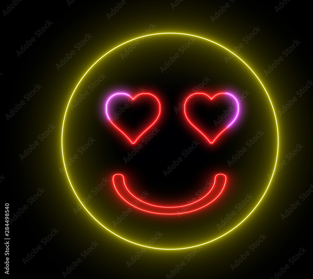 Neon heart eye smiley face. Glowing led light, smiling lover emoji. Stock  Illustration | Adobe Stock