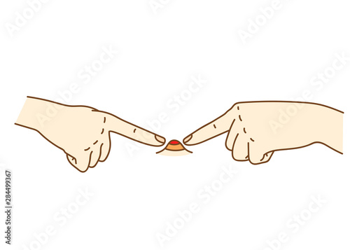 Vector illustration of the hands try to popping pimples, closeup