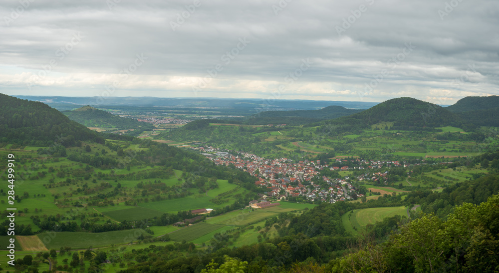 View from the Ruin Reussenstein across the beautiful landscape of the alb and to Neidlingen