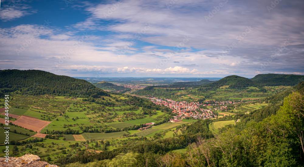 Fototapeta premium View from the Ruin Reussenstein across the beautiful landscape of the alb and to Neidlingen