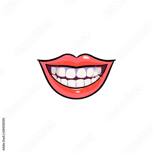 Hand drawn wide open smile with white teeth showing. Great for your dental care advertisement, dentist office practise and lipstick ads. - Vector