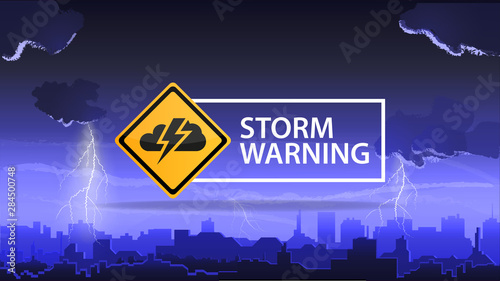 Storm warning, a warning sign on the background of the city photo