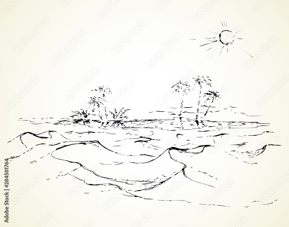 Mirage in the desert. Vector drawing
